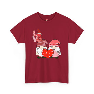 Valentine Shirt Unisex Heavy Cotton Tee, Valentine's Day Gift, 2 Gnomes Love Hearts T-Shirt,Graphic Top, Romantic Apparel