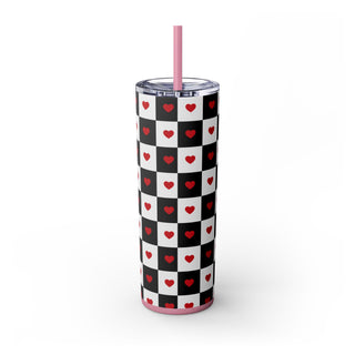 Valentine Skinny Tumbler, Heart Design, Cute Cup Gift, Insulated Mug, Love Theme, Romantic Drinkware