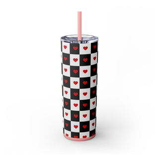 Valentine Skinny Tumbler, Heart Design, Cute Cup Gift, Insulated Mug, Love Theme, Romantic Drinkware