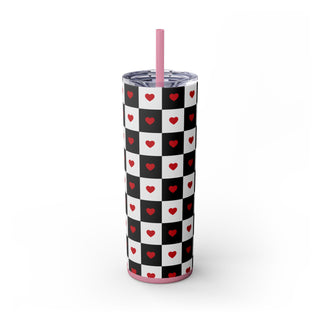 Valentine Skinny Tumbler, Heart Design, Cute Cup Gift, Insulated Mug, Love Theme, Romantic Drinkware