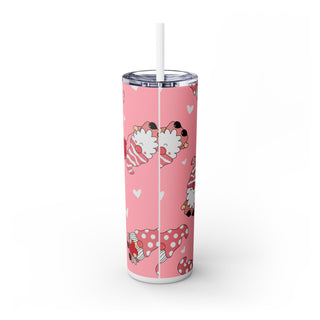 Valentine Skinny Tumbler, Gnomes Heart Design, Cute Cup Gift, Insulated Mug, Love Theme, Romantic Drinkware