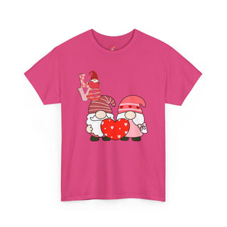 Valentine Shirt Unisex Heavy Cotton Tee, Valentine's Day Gift, 2 Gnomes Love Hearts T-Shirt,Graphic Top, Romantic Apparel