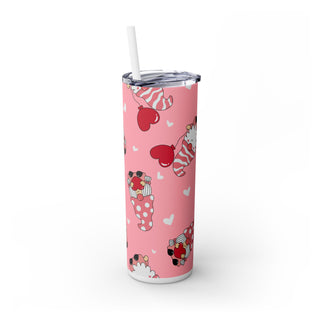 Valentine Skinny Tumbler, Gnomes Heart Design, Cute Cup Gift, Insulated Mug, Love Theme, Romantic Drinkware