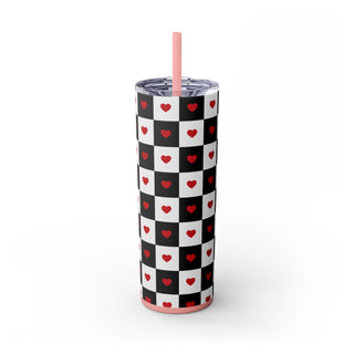 Valentine Skinny Tumbler, Heart Design, Cute Cup Gift, Insulated Mug, Love Theme, Romantic Drinkware