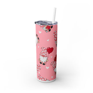 Valentine Skinny Tumbler, Gnomes Heart Design, Cute Cup Gift, Insulated Mug, Love Theme, Romantic Drinkware