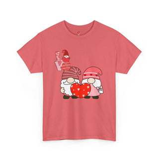 Valentine Shirt Unisex Heavy Cotton Tee, Valentine's Day Gift, 2 Gnomes Love Hearts T-Shirt,Graphic Top, Romantic Apparel