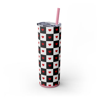 Valentine Skinny Tumbler, Heart Design, Cute Cup Gift, Insulated Mug, Love Theme, Romantic Drinkware