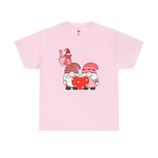 Valentine Shirt Unisex Heavy Cotton Tee, Valentine's Day Gift, 2 Gnomes Love Hearts T-Shirt,Graphic Top, Romantic Apparel