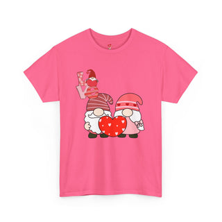 Valentine Shirt Unisex Heavy Cotton Tee, Valentine's Day Gift, 2 Gnomes Love Hearts T-Shirt,Graphic Top, Romantic Apparel