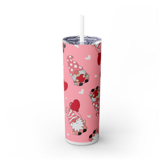 Valentine Skinny Tumbler, Gnomes Heart Design, Cute Cup Gift, Insulated Mug, Love Theme, Romantic Drinkware